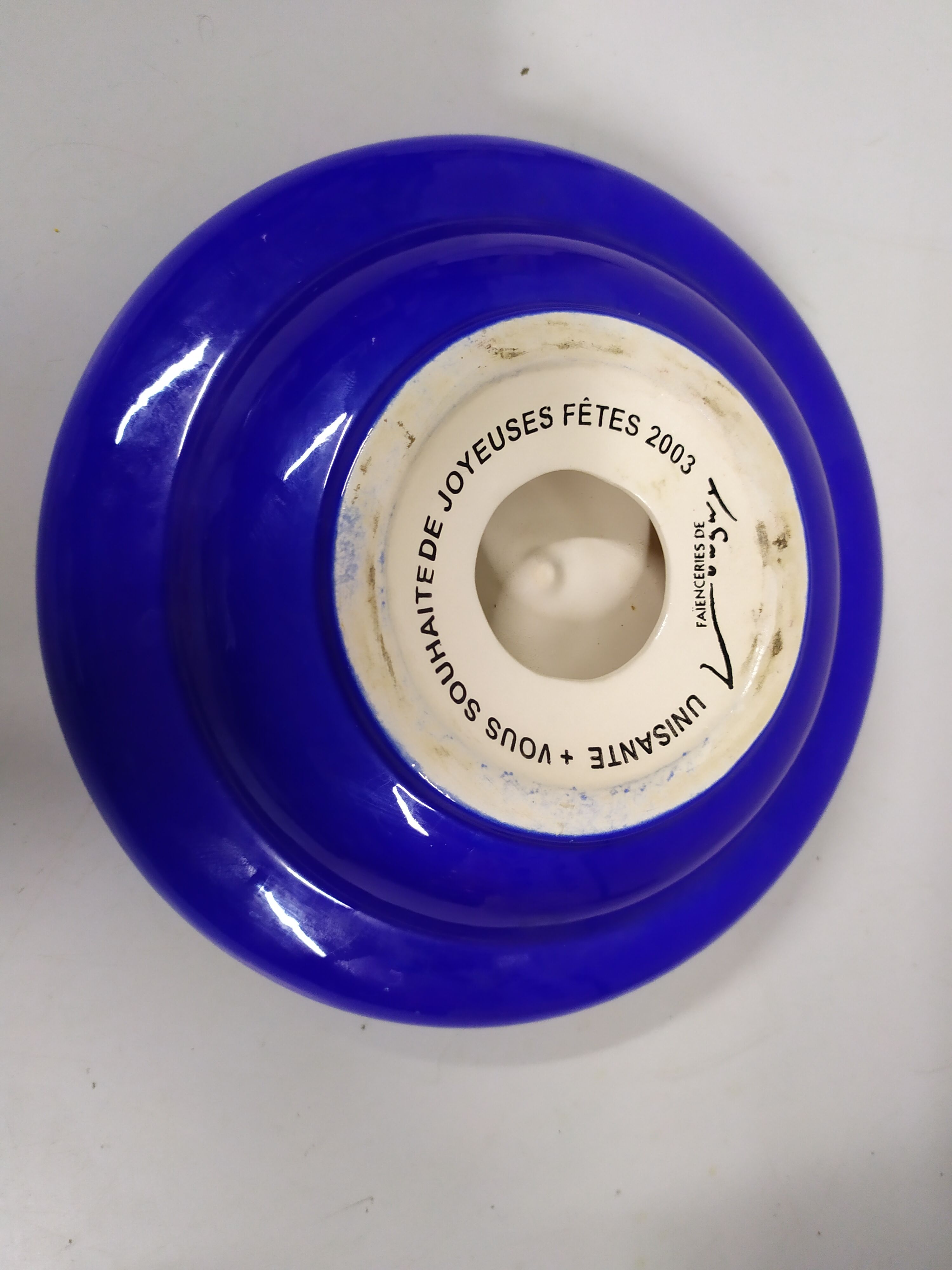Vintage enamelled longwy blue and gold pocket cup