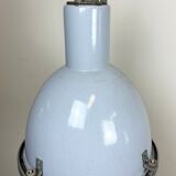 Bauhaus grey enamel industrial pendant lamp with glass cover, 1950s