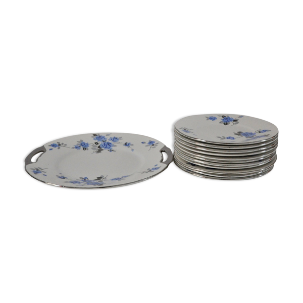 Set de 11 assiettes à dessert et 1 plat de la faïencerie d'onnaing