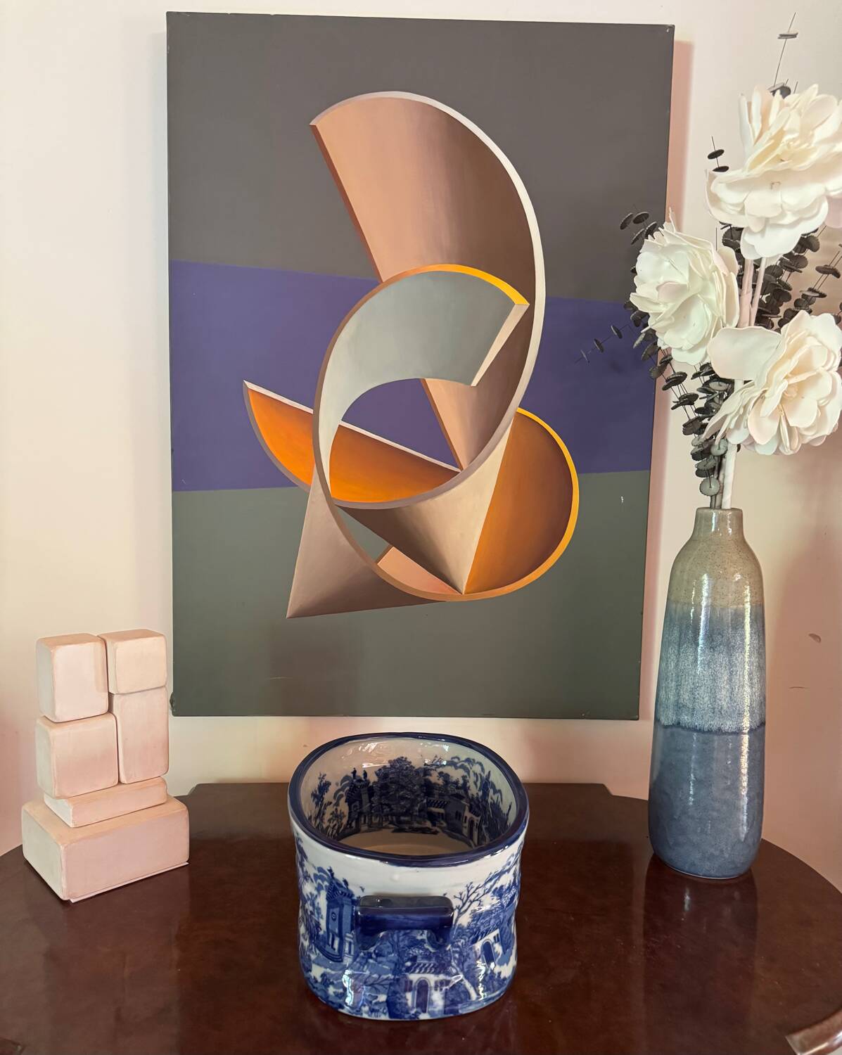 English earthenware planter, blue monochrome, 20th century