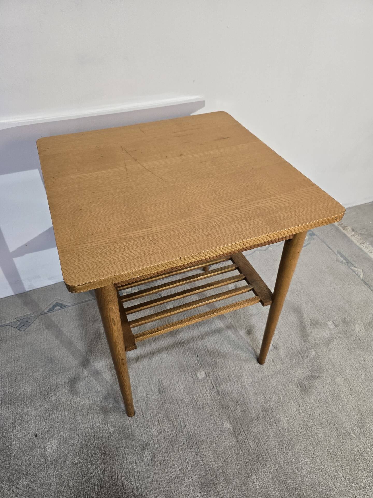 70s Hardwood Coffee Table with Slatted Shelf