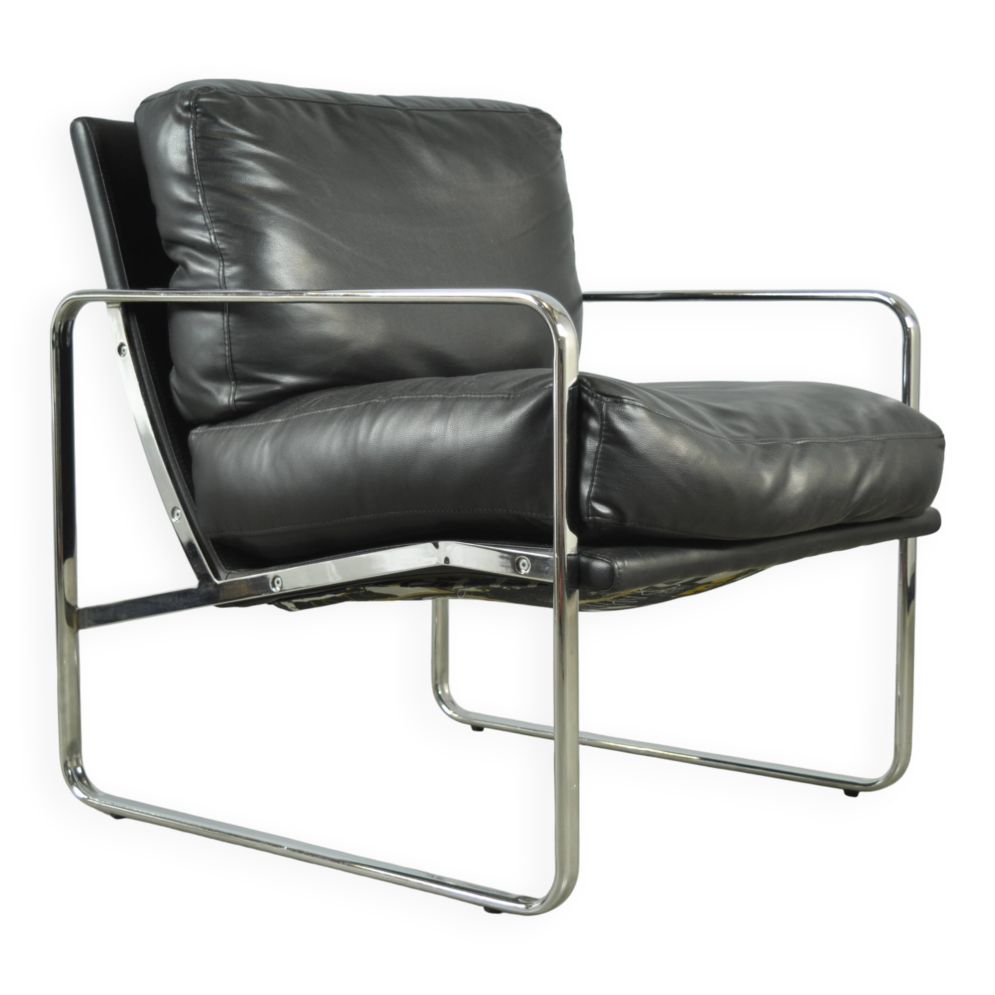 Black leather and metal armchair, 1980s