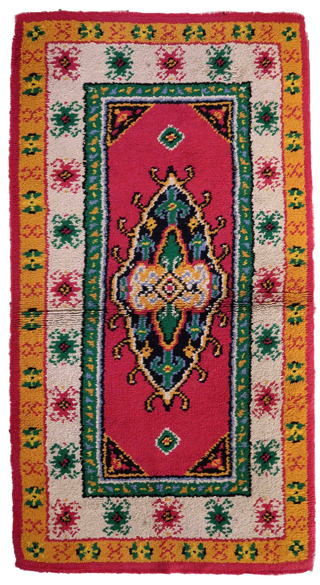 Tapis vintage français Savonnerie en laine – 90 x 176 cm – Années 1960