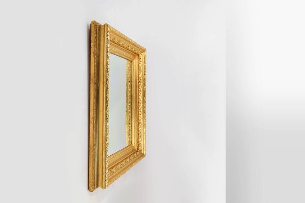 Miroir mural baroque en bois doré à facettes, France 1850