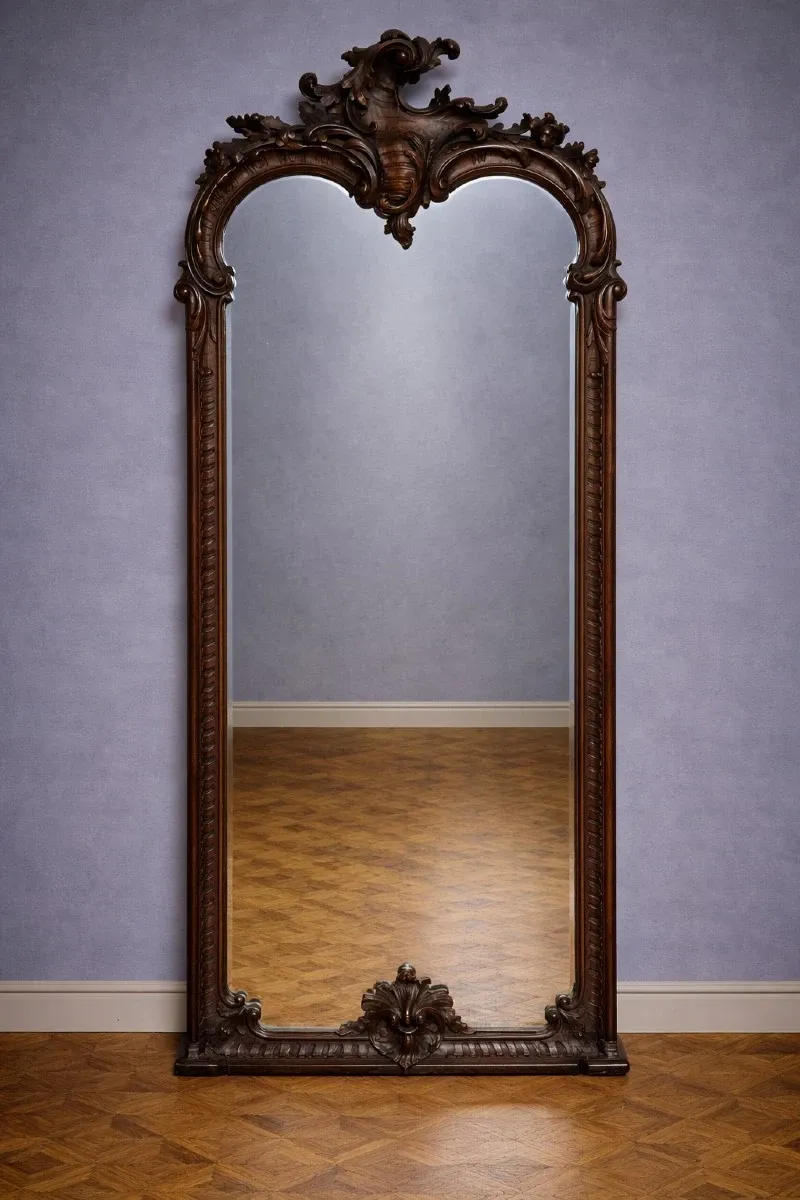 Large antique carved wooden mirror – Louis XV style – late 19th century
