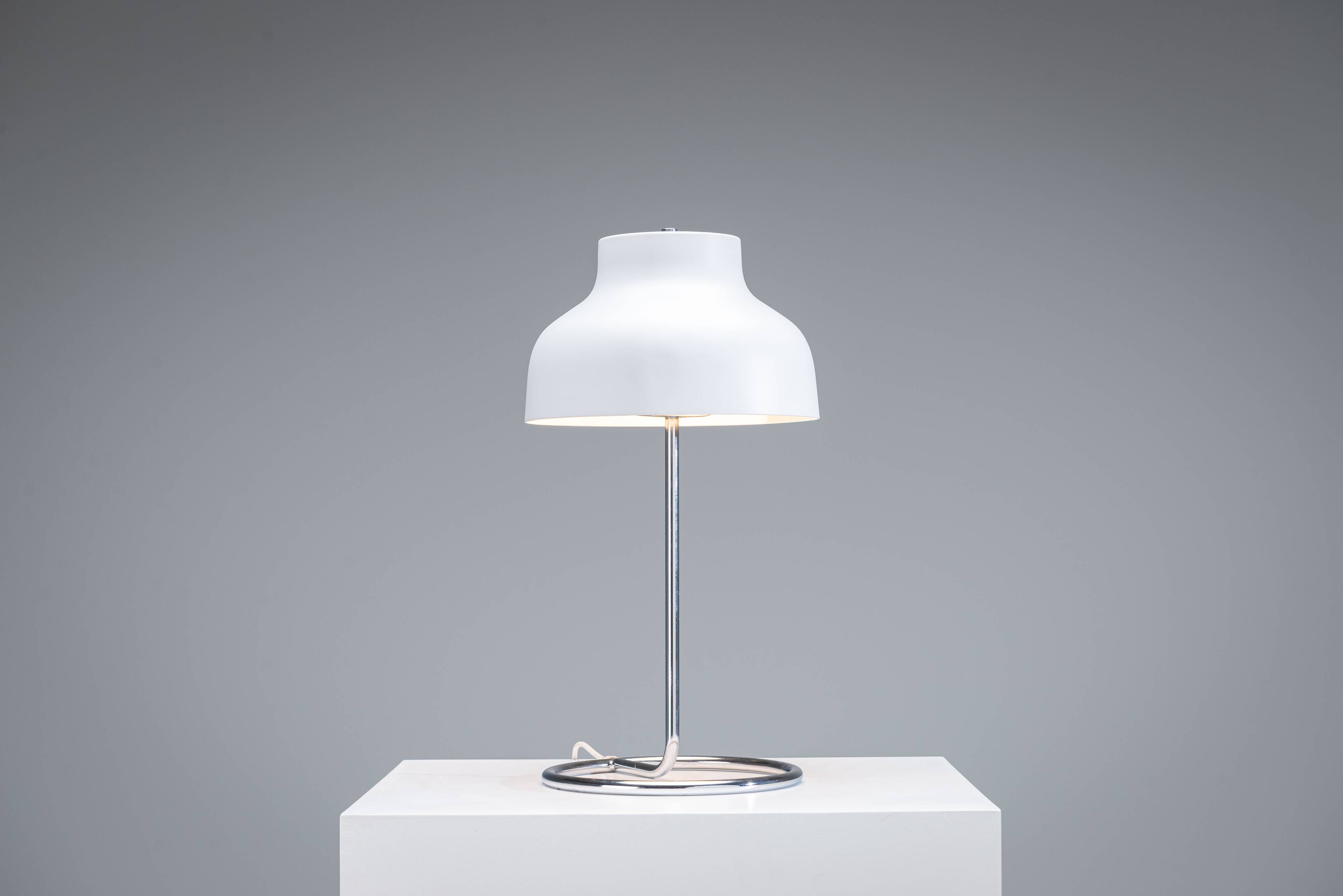 Chromed table lamp metal shade and curved frame
