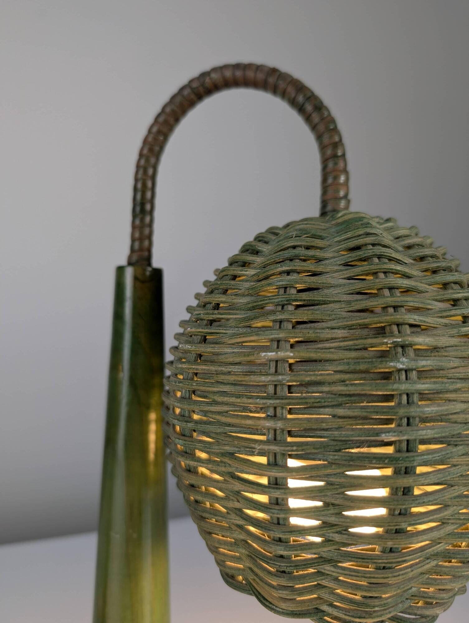 Organic Modern Mario Lopez Torres Style Green Rattan Lamps 1980s