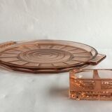 Pink glass salt shaker and cake dish