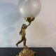 Antique lamp, gilded bronze, cherub, engraved glass globe, Mathieu lighting.