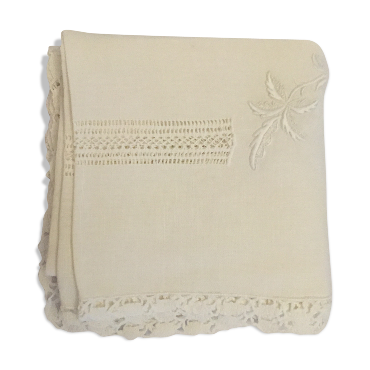 Embroidered square old tablecloth