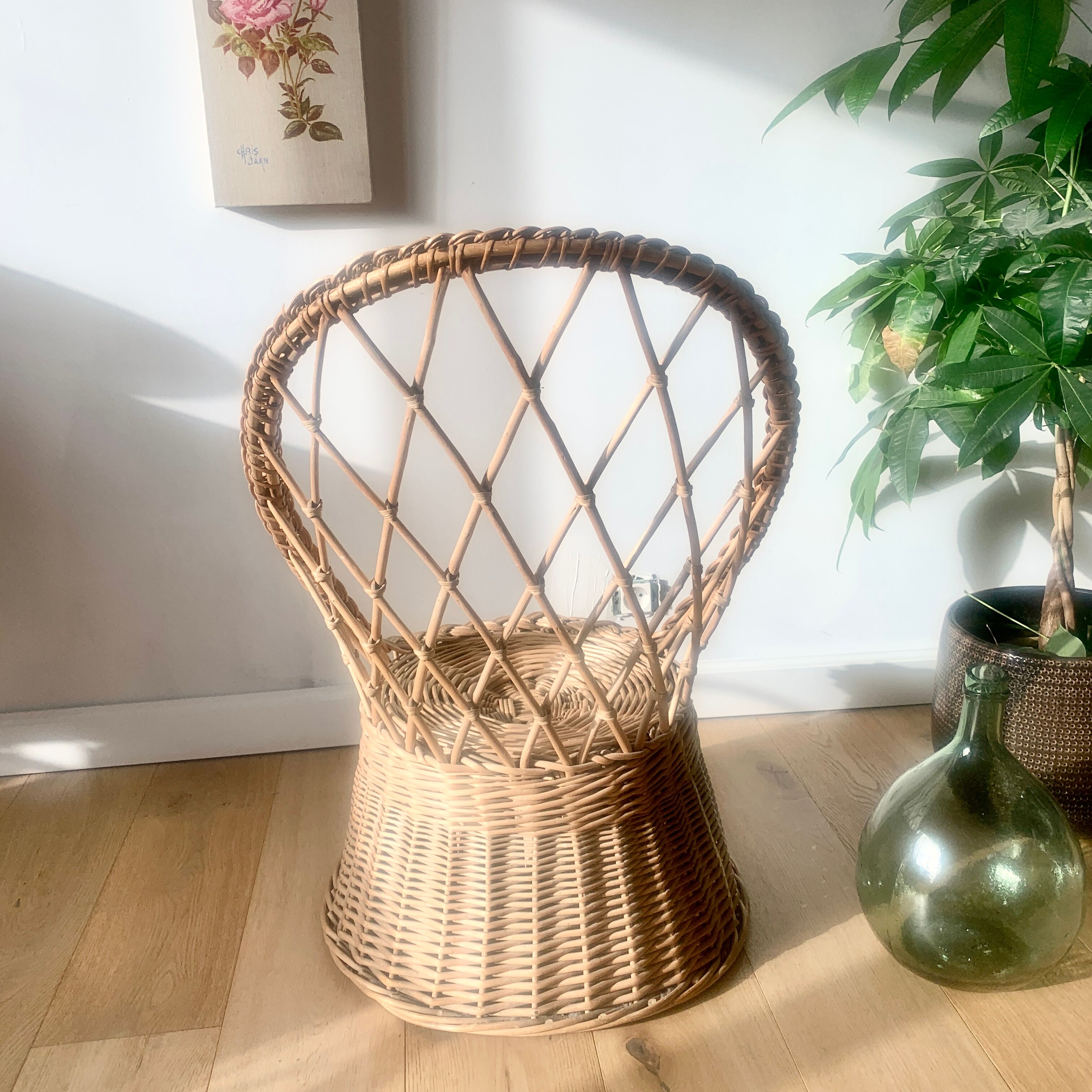 Vintage light wicker armchair GM