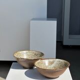 Duo of ceramic bowls interior glazed exterior matt raw earth