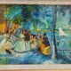 Oil painting on canvas "PARISIENNE" 50x70 Cm 60s 70s BELLE EPOQUE