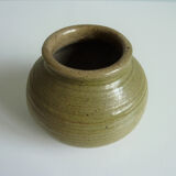 Vase vintage boule céramique en grès vert
