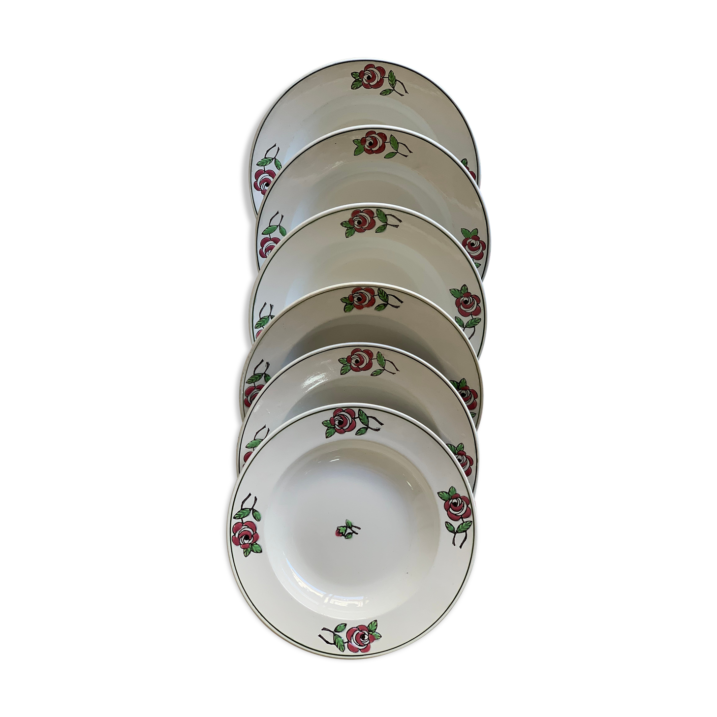 6 hollow earthenware plates, L'Amandinoise