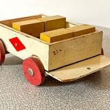 Wooden pull-along toy with coloured blocks, vintage toy.