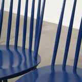 Set of 3 beautiful vintage 1960s blue wooden dining chairs/spindle chairs