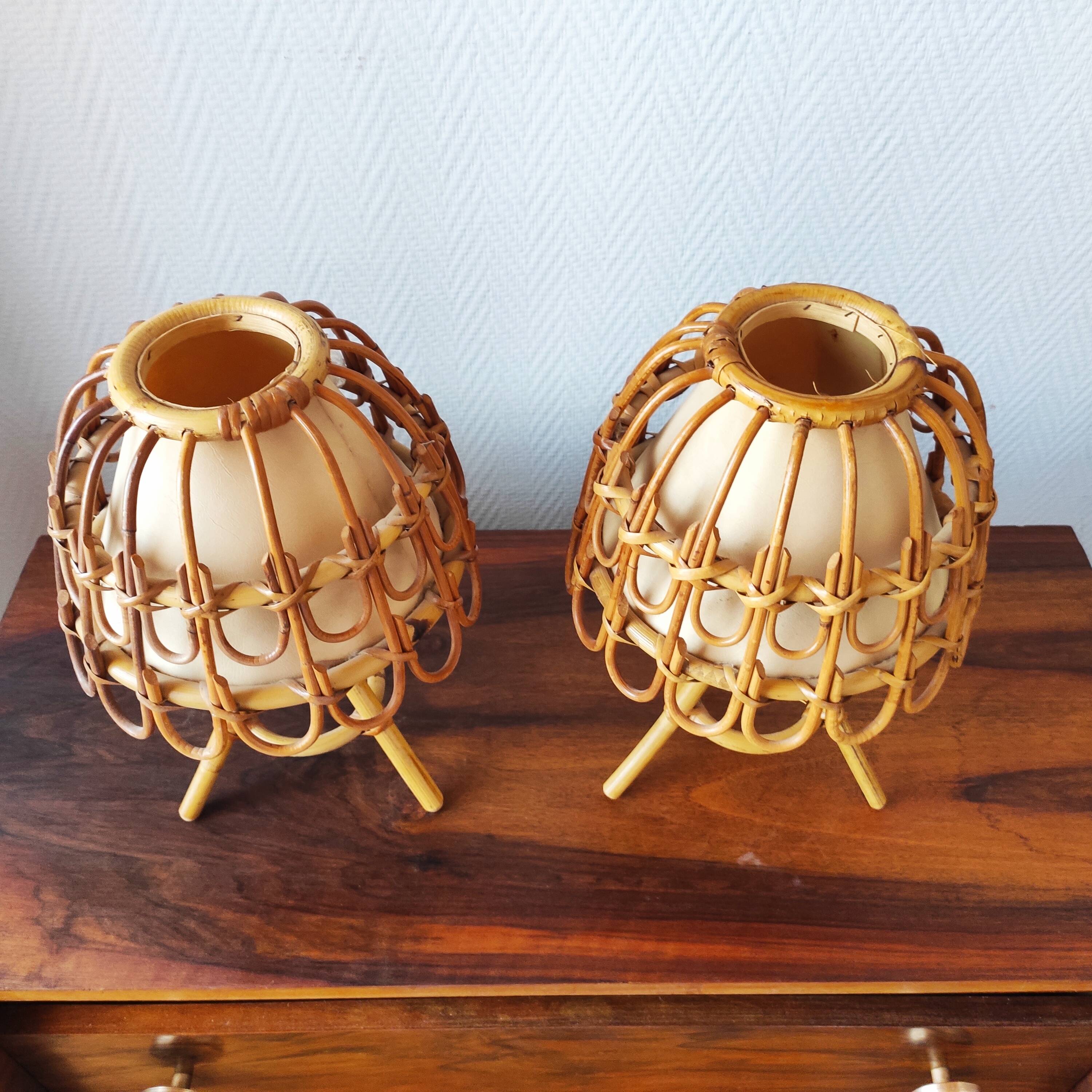 Pair of vintage 70s rattan lamps