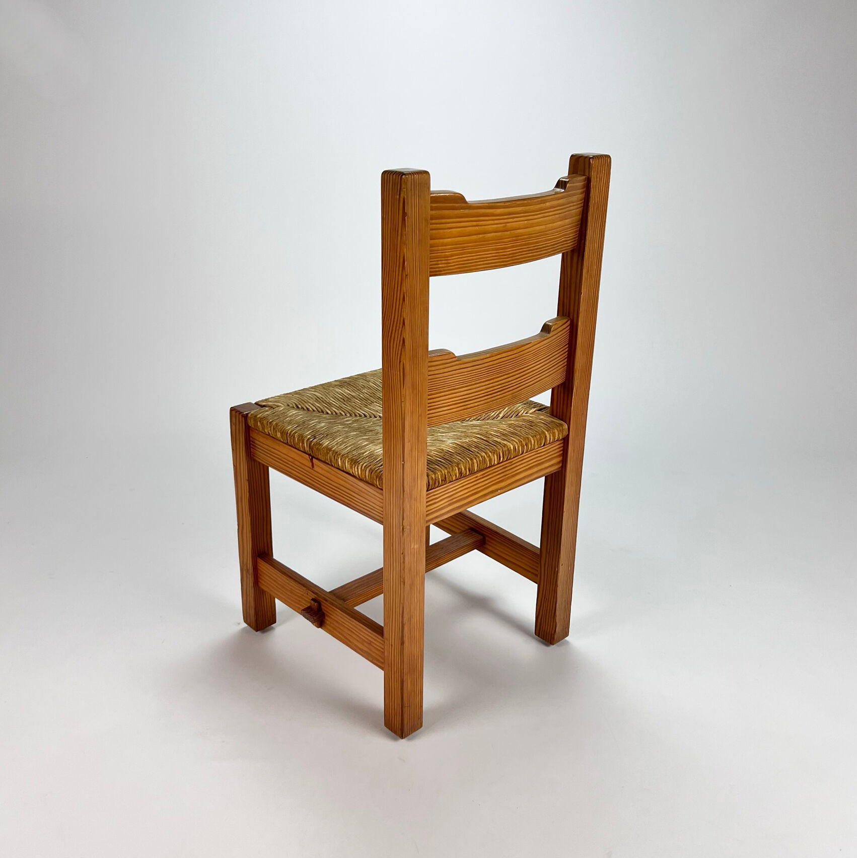 Mid century pine and rush dining chairs, set of 6, 1960s