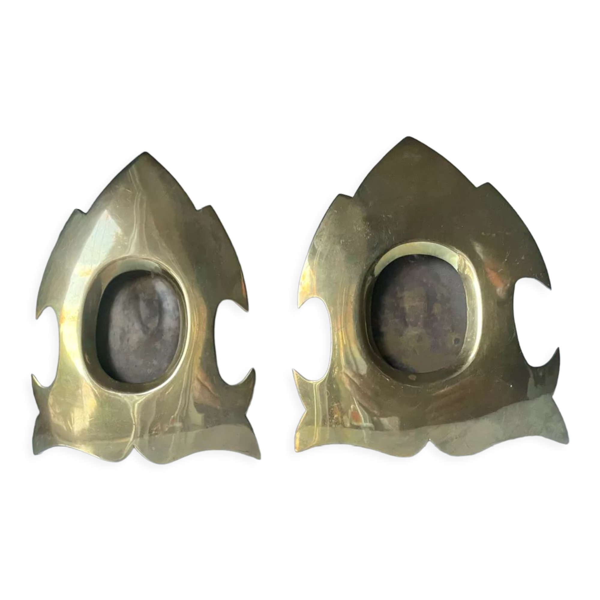 Pair of gothic metal brass picture frames