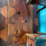 Old secretary in marquetry and bamboo
