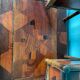 Old secretary in marquetry and bamboo