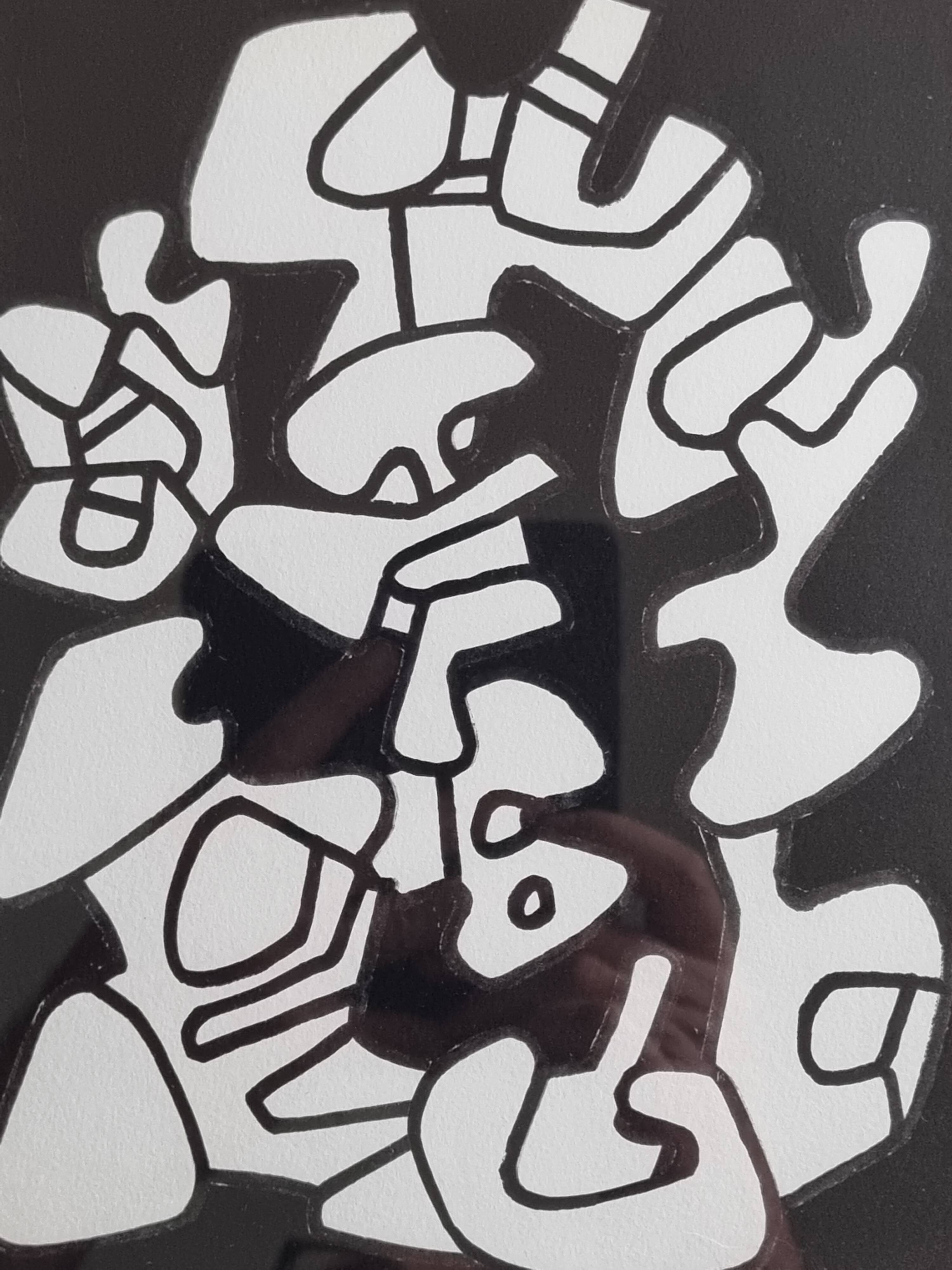 Silkscreen print after Jean Dubuffet, framed, 1970s, 24 x 29 cm