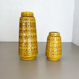 Set of two pottery fat lava vases "ochre" by scheurich, germany, 1970s