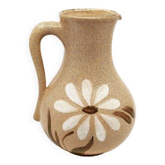 Poët Laval vintage pitcher in glazed stoneware daisy décor