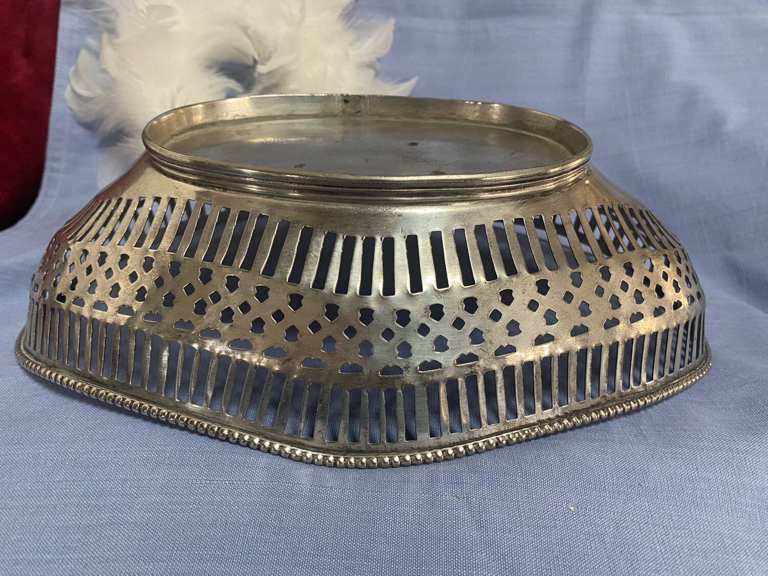 Large antique silver-plated metal bread basket