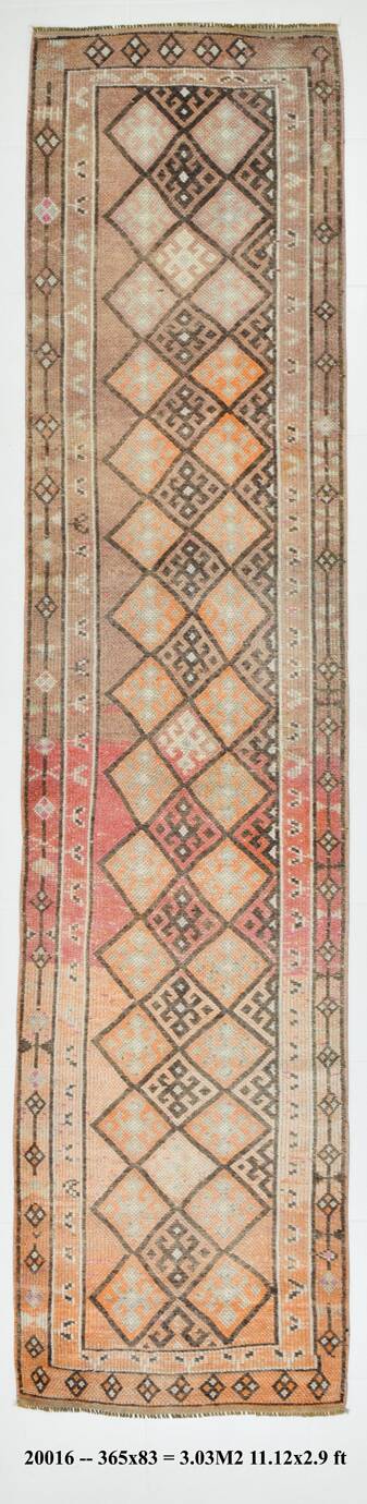 3x12 Soft Red Brown Turkish Runner Rug, 83x365Cm
