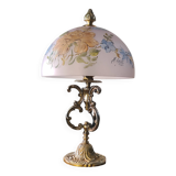 Bronze lamp painting on lampshade signed glass 47x28