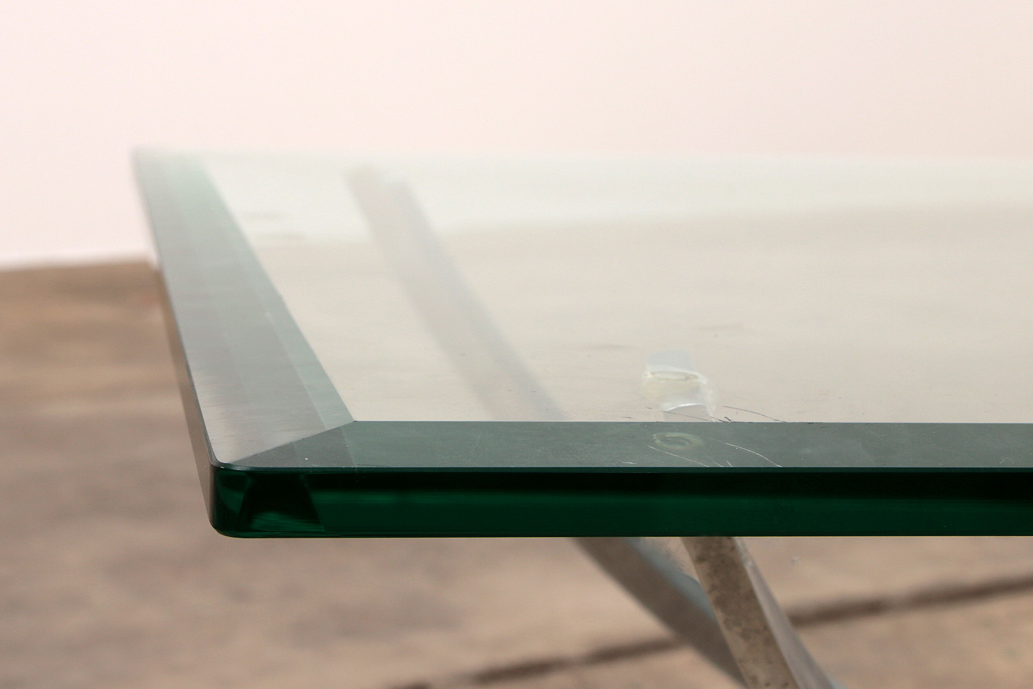 Space age chrome coffee table with thick glass top 1970