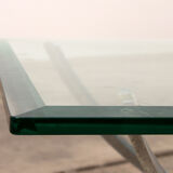 Table basse space age chrome avec plateau en verre épais 1970