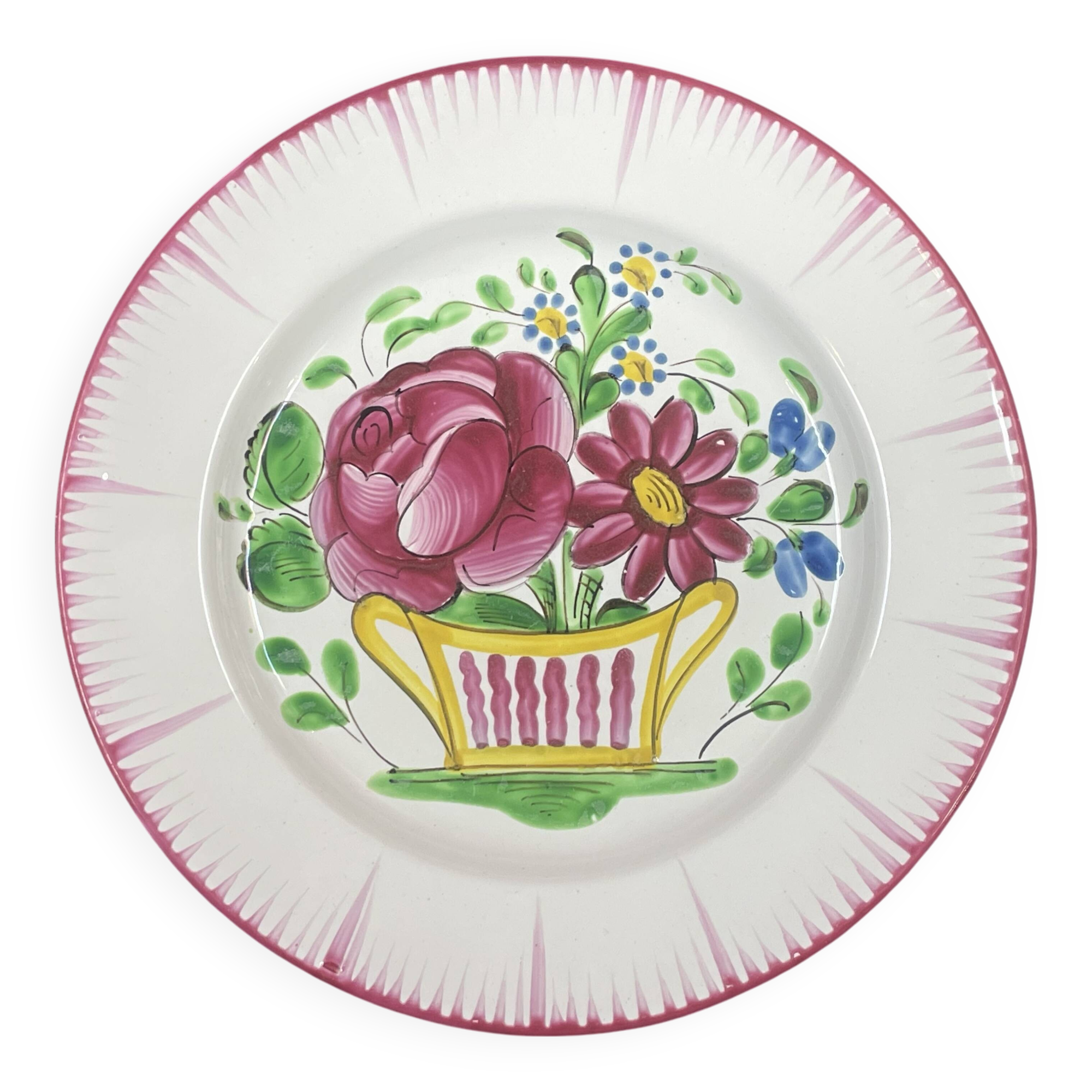 Old Eastern Earthenware Plate St Clément Les Islettes, Flower Basket