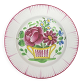 Ancien Assiette Faïence de l'Est St Clément Les Islettes, Corbeille de fleu