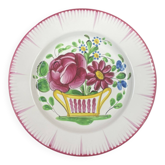 Ancien Assiette Faïence de l'Est St Clément Les Islettes, Corbeille de fleu