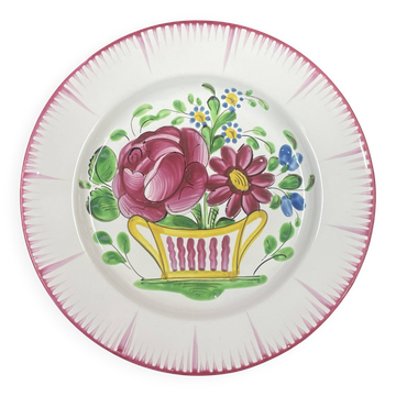 Old Eastern Earthenware Plate St Clément Les Islettes, Flower Basket