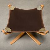 Sigurd Ressell Falcon Chair with Ottoman in brown leather for Vatne Møbler