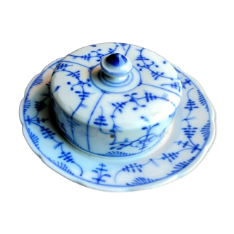 Butter or Art Deco cheese box, white porcelain blue decoration