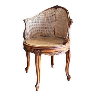 Fauteuil de bureau tournant du XIXe en bois et cannage