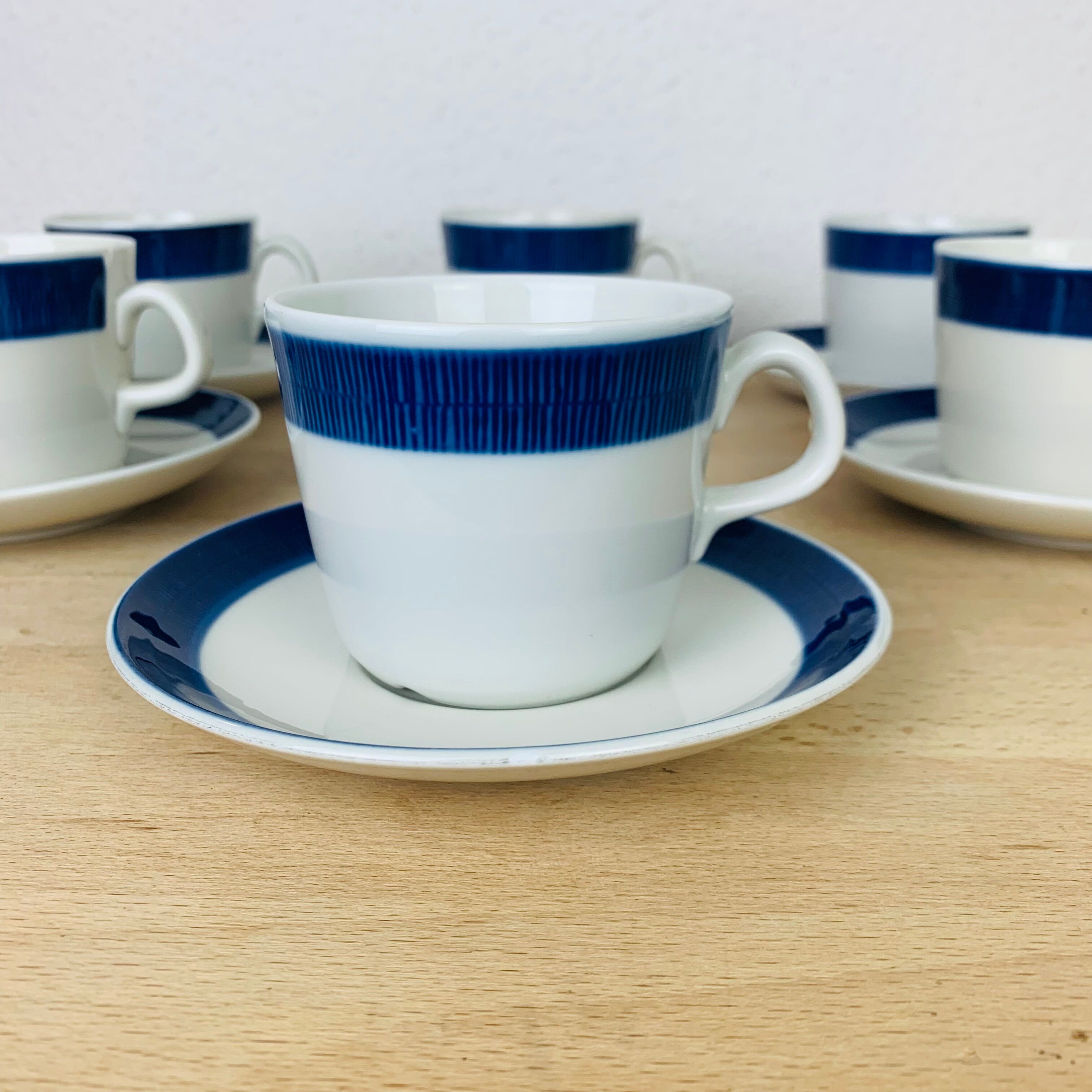 Tea set 6 cups ceramic Koka by Rörstrand Sweden, Scandinavian