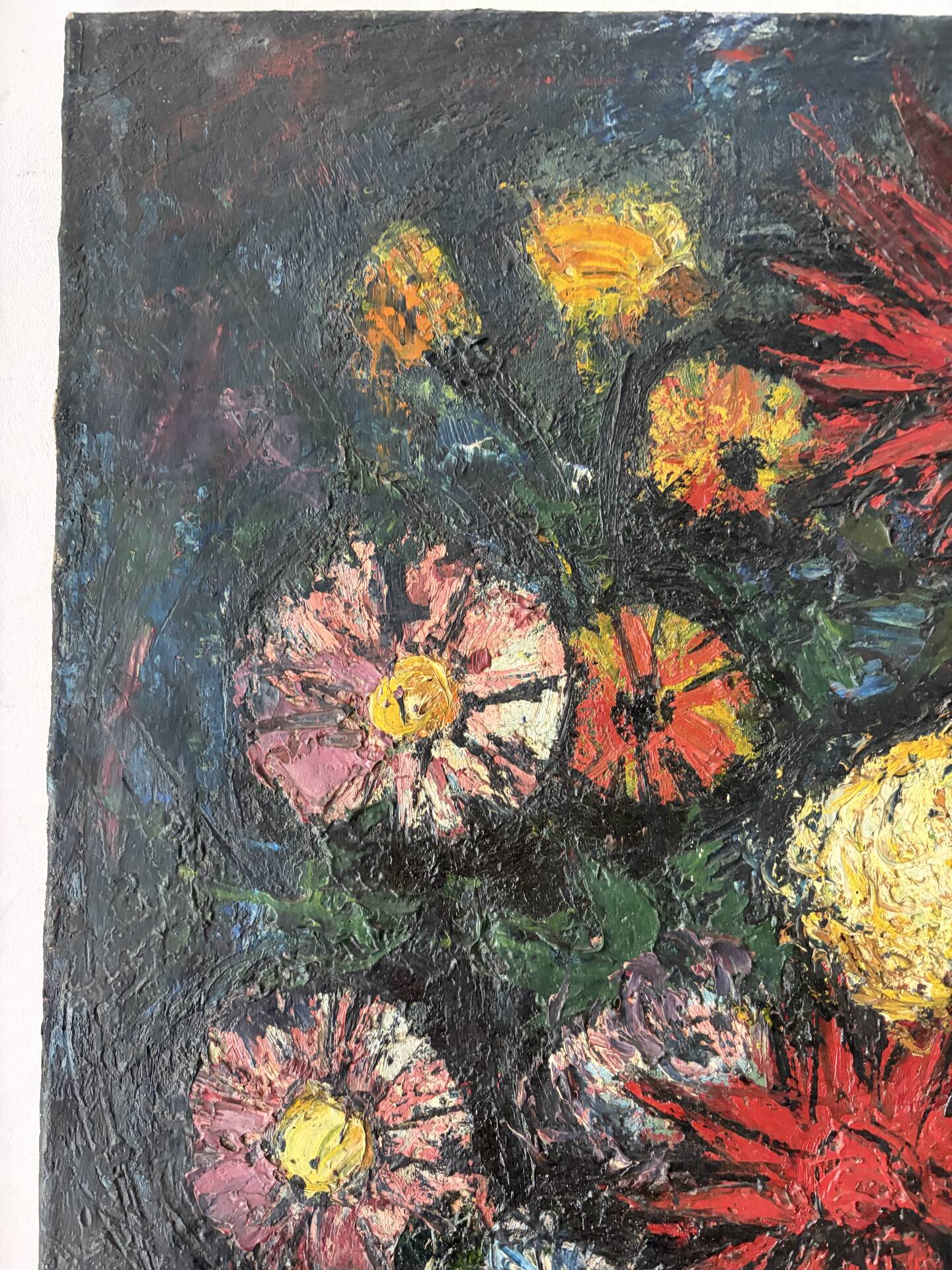 Flowers, knife oil, signed Roger Remy 1960