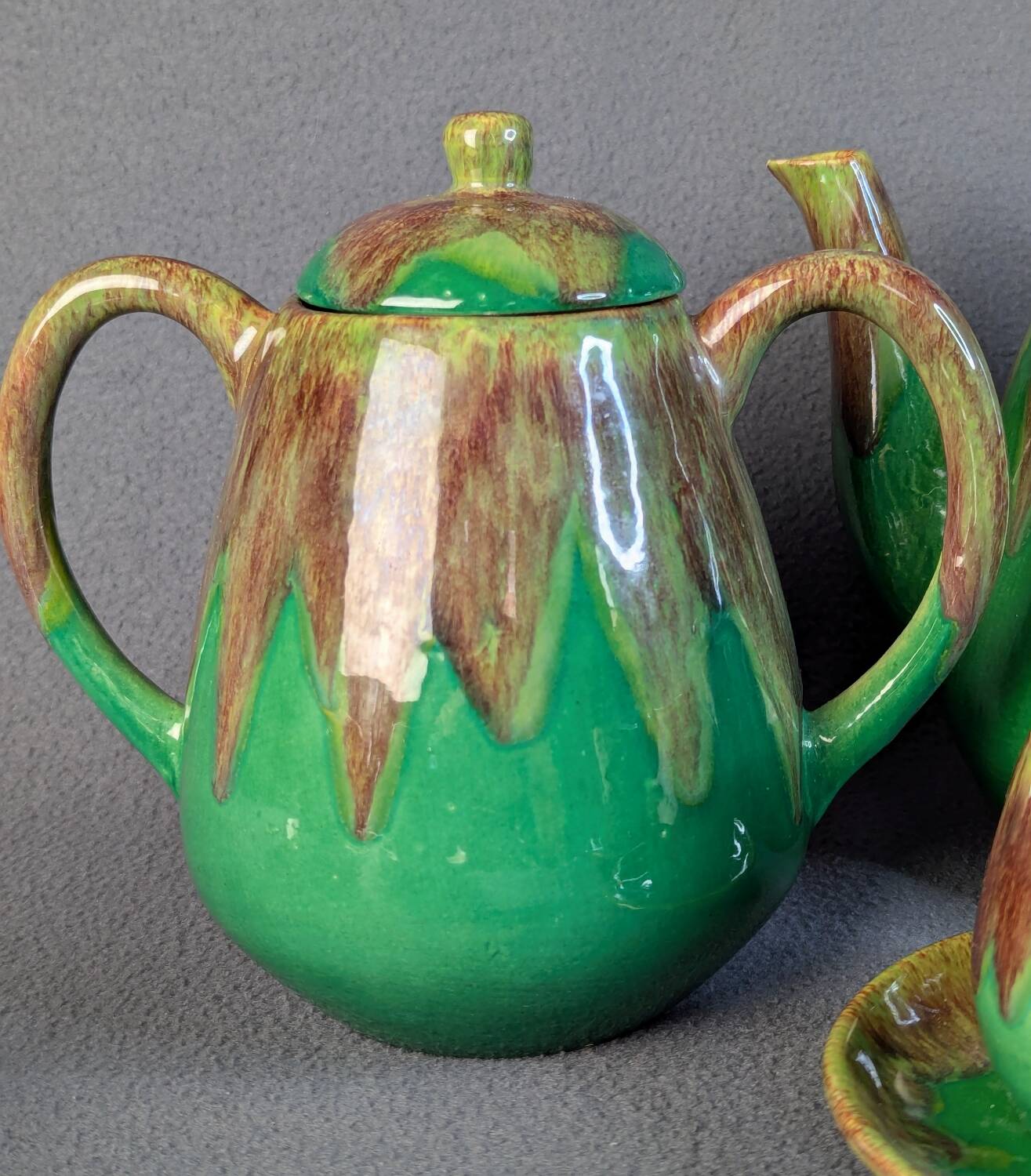 Vintage coffee service 8 pieces Grès de Puisaye circa 1950