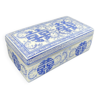 Chinese box, rectangular, large, white porcelain, medallion decoration, friezes, 2 compartments