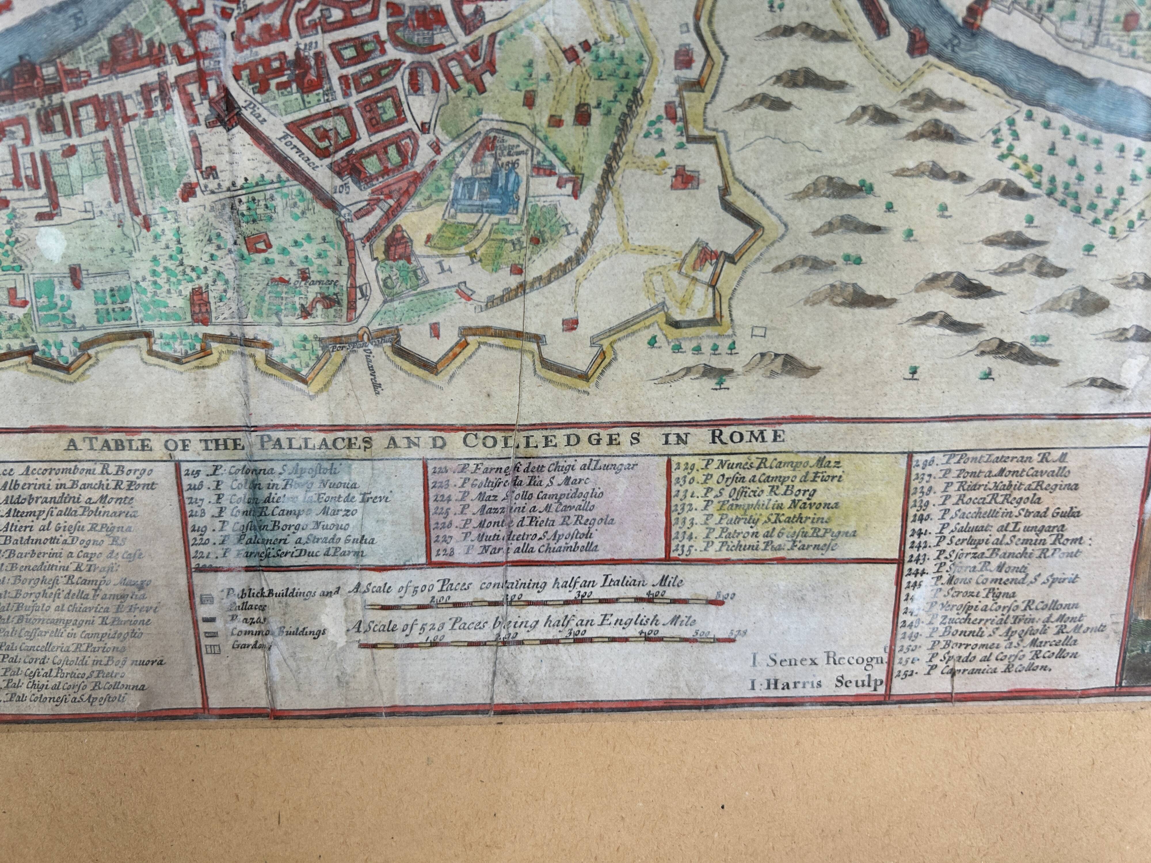 Gravure du XVIIIème - plan de Rome par J.Senex (1678 - 1740)