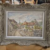 Watercolor landscape painting signed Robert Rutz original Montparnasse frame