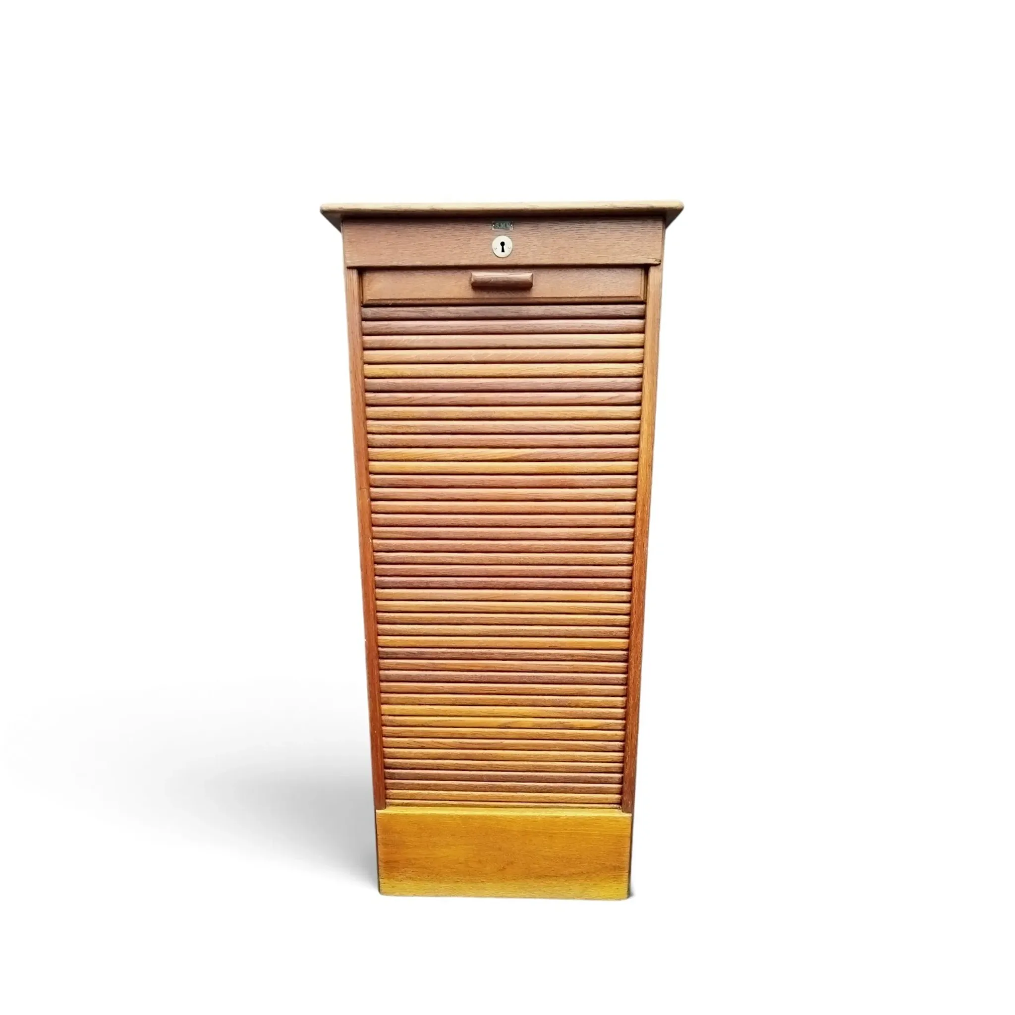 Oak tambour archive cabinet S.M.V. Silkeborg, Denmark 1920s–30s