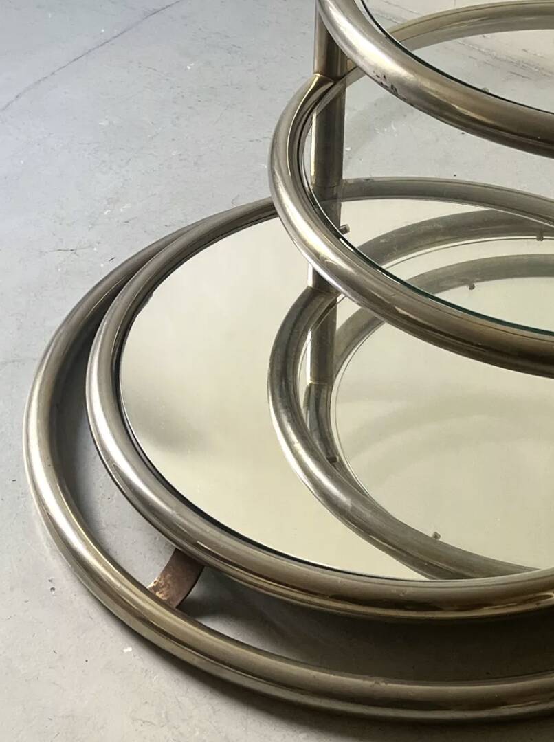 Removable coffee table in chrome, glass & mirror by Milo Baughman, design 1970.