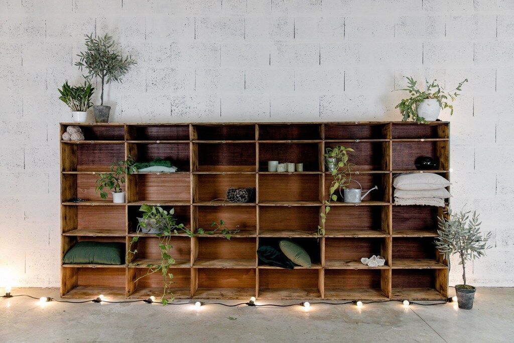 Factory locker cabinet, wood and green